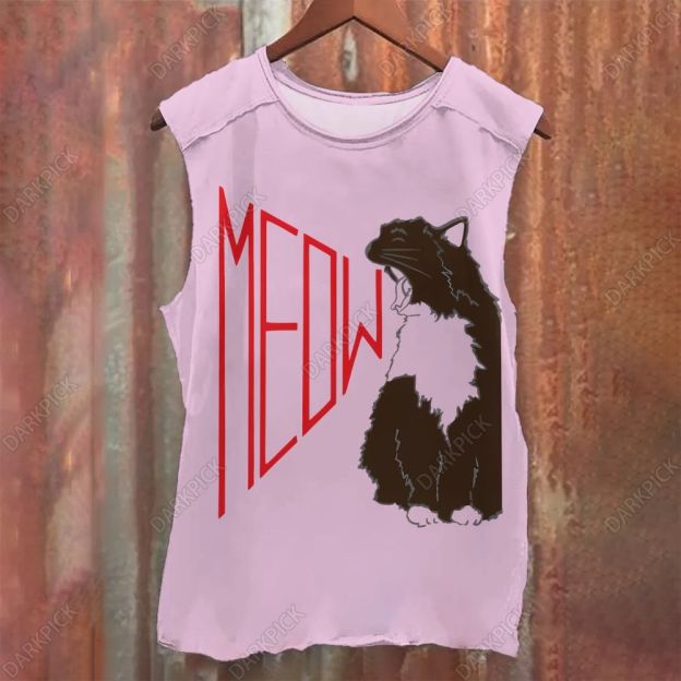 Meow Cat Print  Casual Tank Top